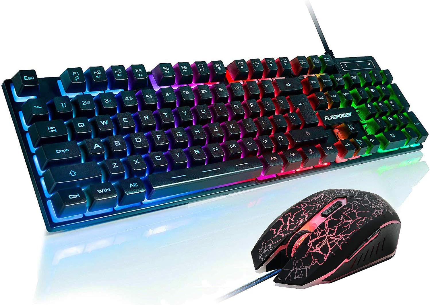 FLAGPOWER RGB Gaming Combo: Mechanical-Feel Keyboard & 4800DPI Mouse