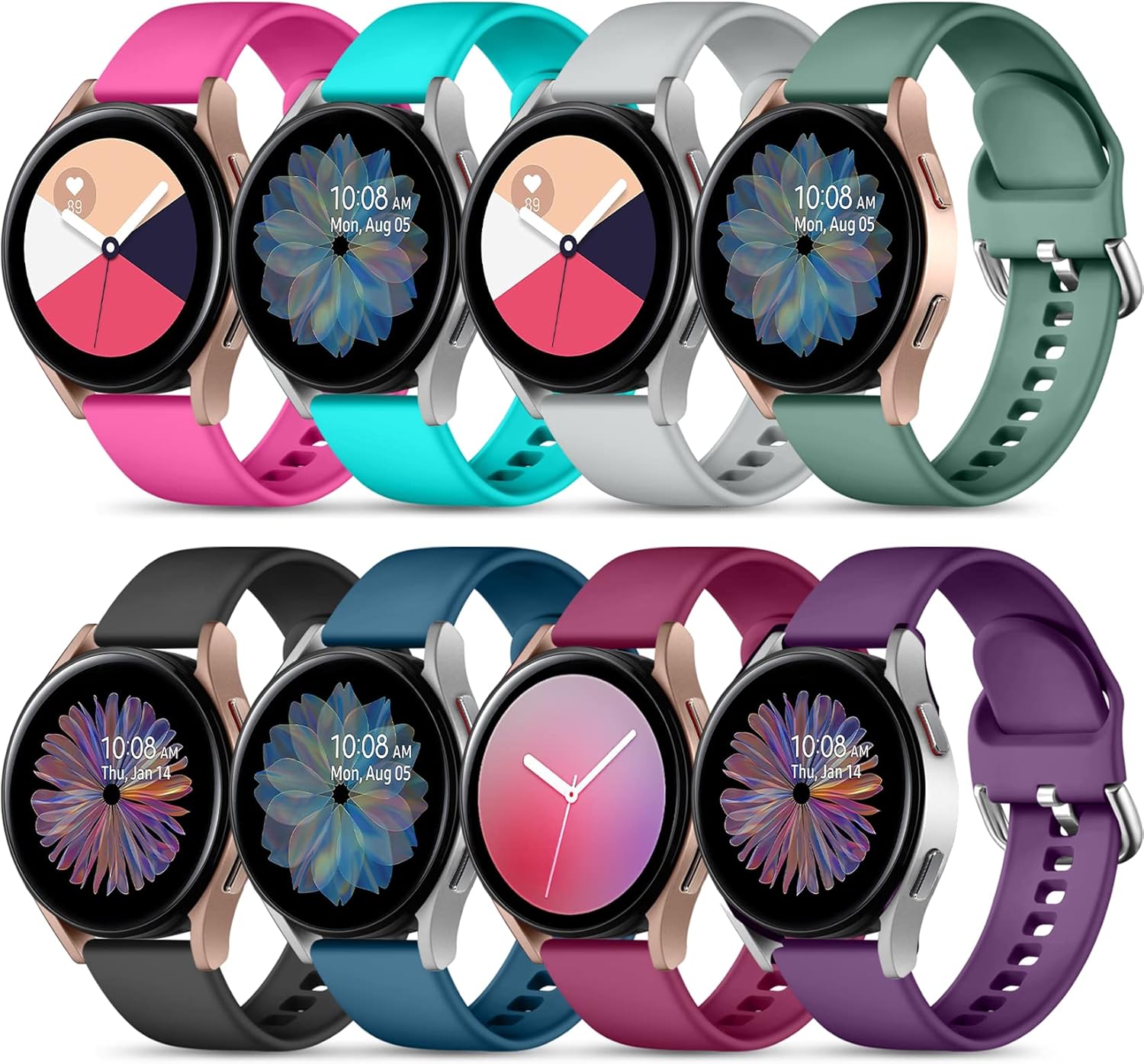 8 Pack Samsung Galaxy Watch Bands - Soft Silicone Sport Straps