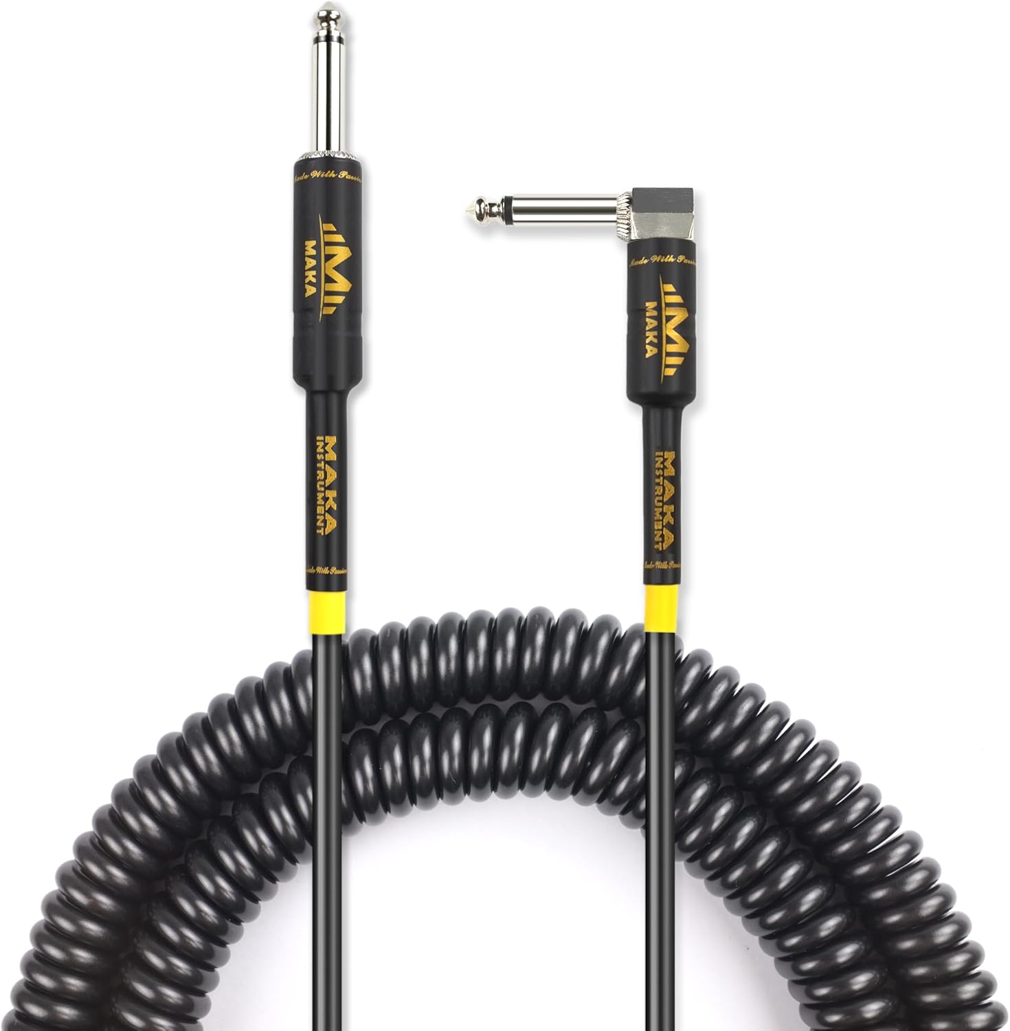 20ft Premium Coil Guitar Cable, Tangle-Free Curly Cord, Pearl Black
