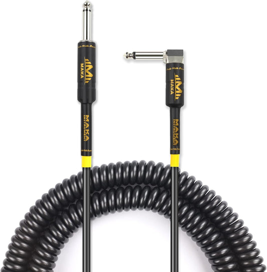 20ft Premium Coil Guitar Cable, Tangle-Free Curly Cord, Pearl Black