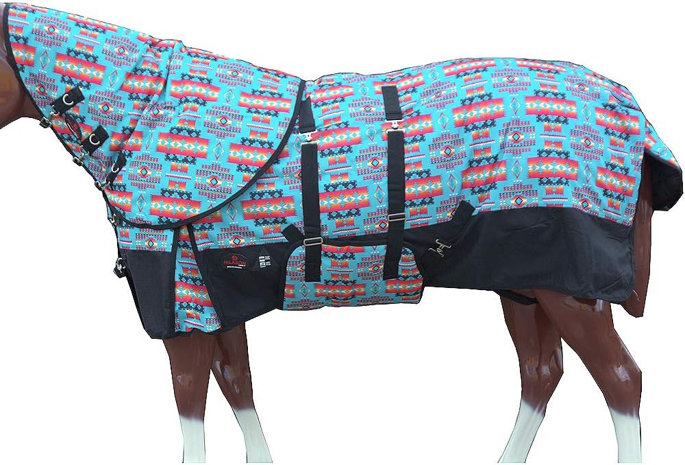 Turquoise Aztec 69 in Waterproof Winter Horse Blanket for Comfort