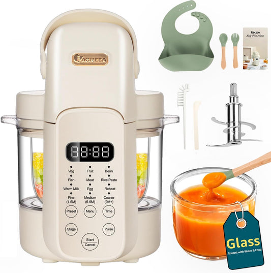 IAGREEA Glass Baby Food Maker: All-in-One Steamer & Blender