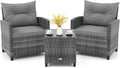 Grey PE Rattan 3 Piece Patio Furniture Set - Compact Conversation Set