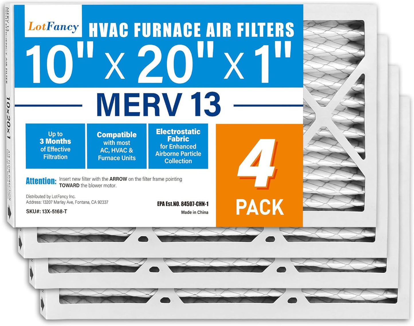 LotFancy 10x20x1 Air Filter MERV 13 for Pet Allergens Defense