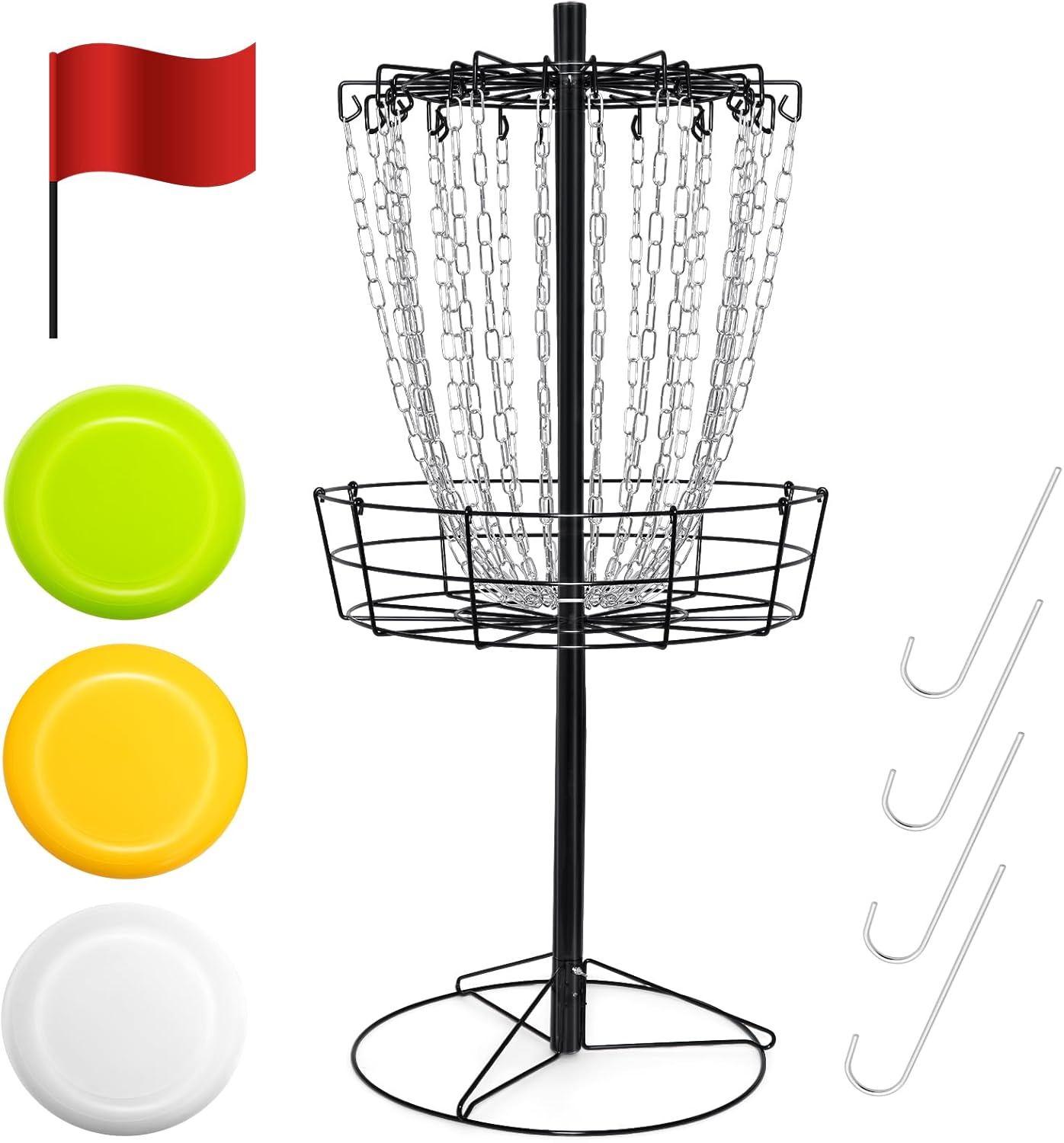 Portable Disc Golf Basket Set with 3 Discs - Perfect Practice Kit