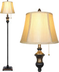 TOBUSA Traditional Floor Lamp with Bronze Fabric Shade - Warm, Sturdy
