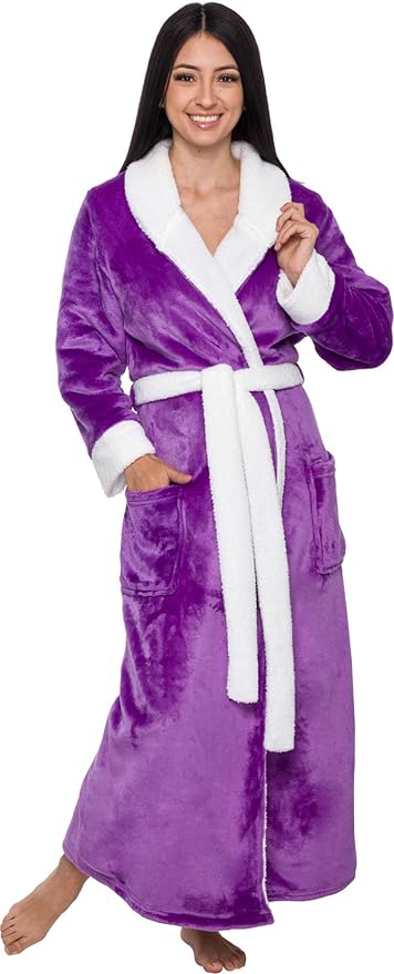 Womens Plush Fleece Bath Robe - Fluffy Long Bathrobe Gift