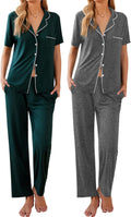 Womens Pajamas Short Sleeve 2-Pack Button Up Sleep Set - Cozy Fit