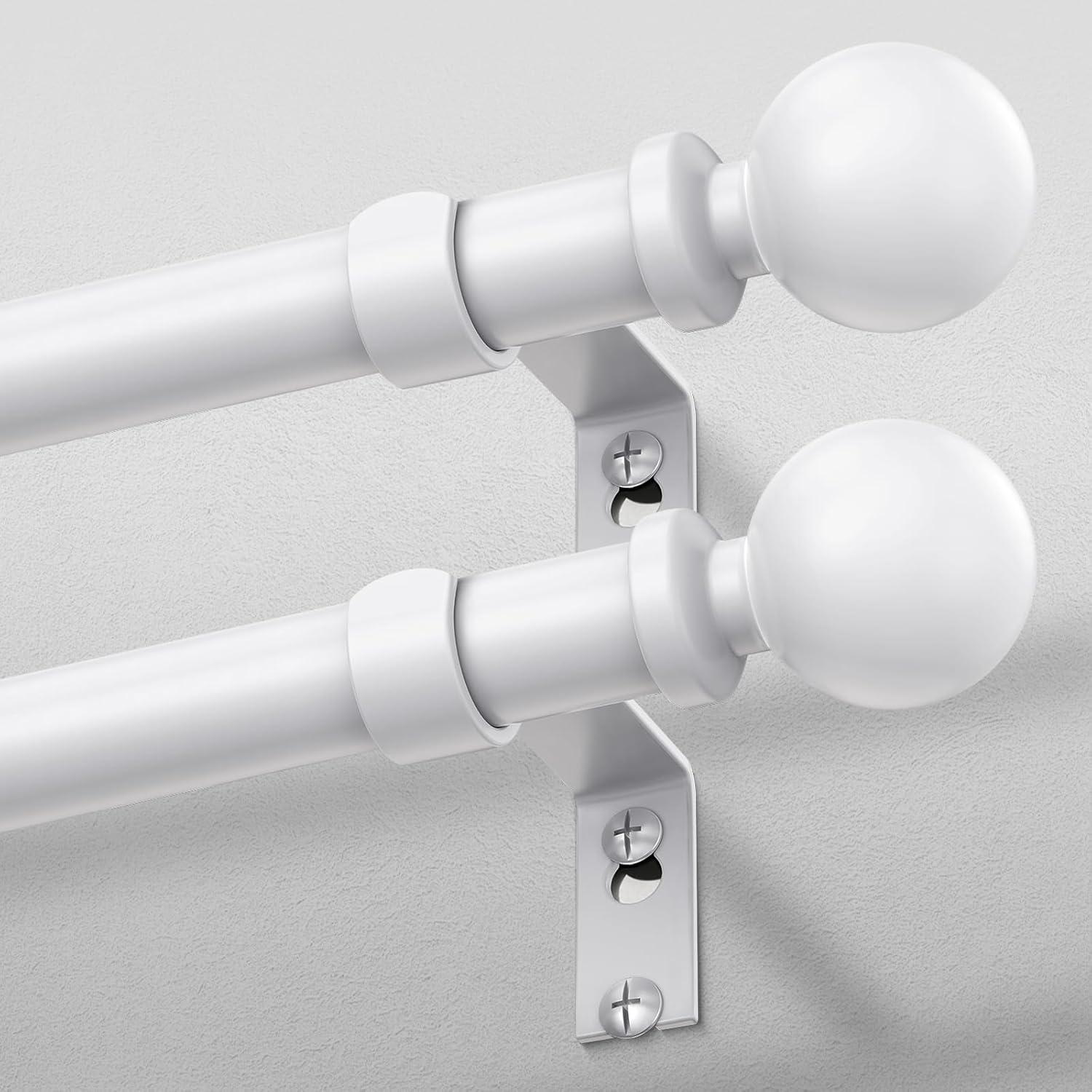 Modern White Curtain Rods for Windows 30 to 56 Inch, 2 Pack