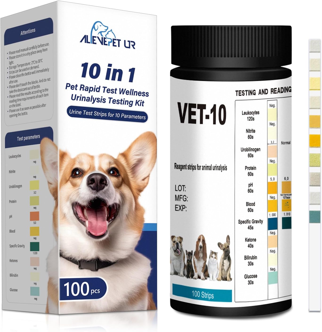 10-Parameter Urine Test Strips: Detect Cat & Dog Health Issues!