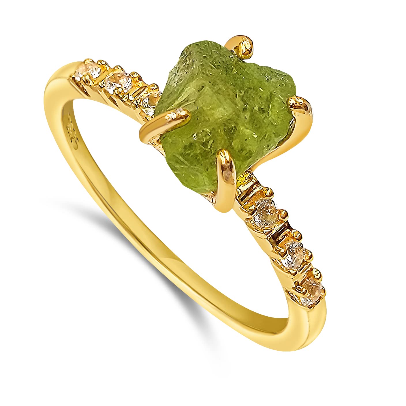 Real Raw Peridot Dainty Ring in Yellow Gold for Birthdays