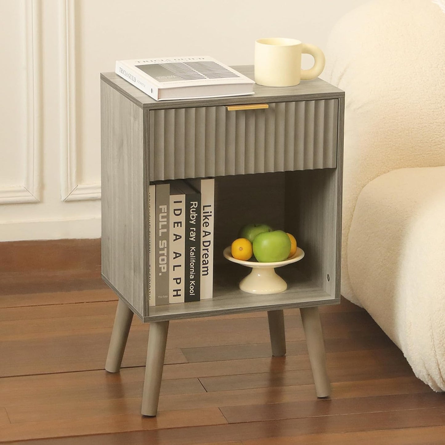 Mid Century Modern Nightstand with Drawer and Storage Space