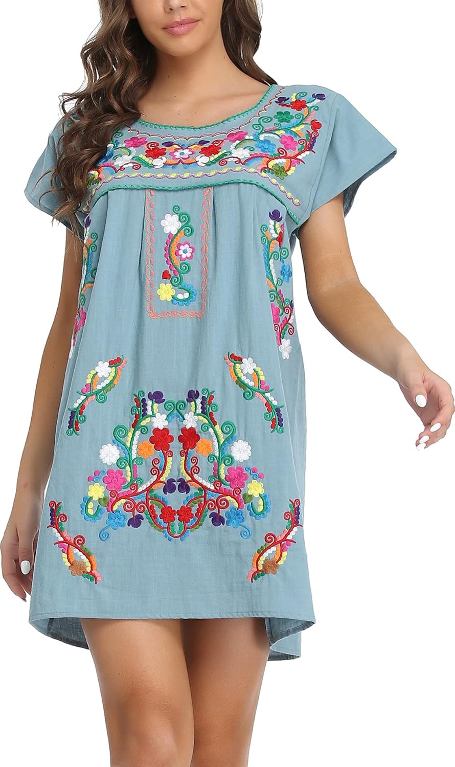 YZXDORWJ Women Mexican Embroidered Dress for Summer Style