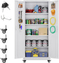 73in Metal Garage Storage Cabinet with Wheels and Pegboards - Tall