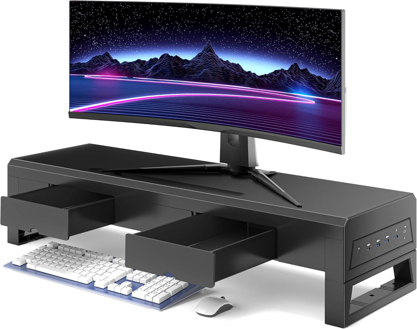 Computer Monitor Stand with Three Drawers and USB Charging Hub