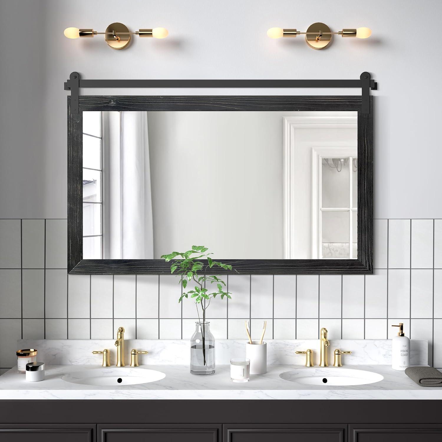 COGOOD Farmhouse Bathroom Mirror - Vintage Barn Door Design