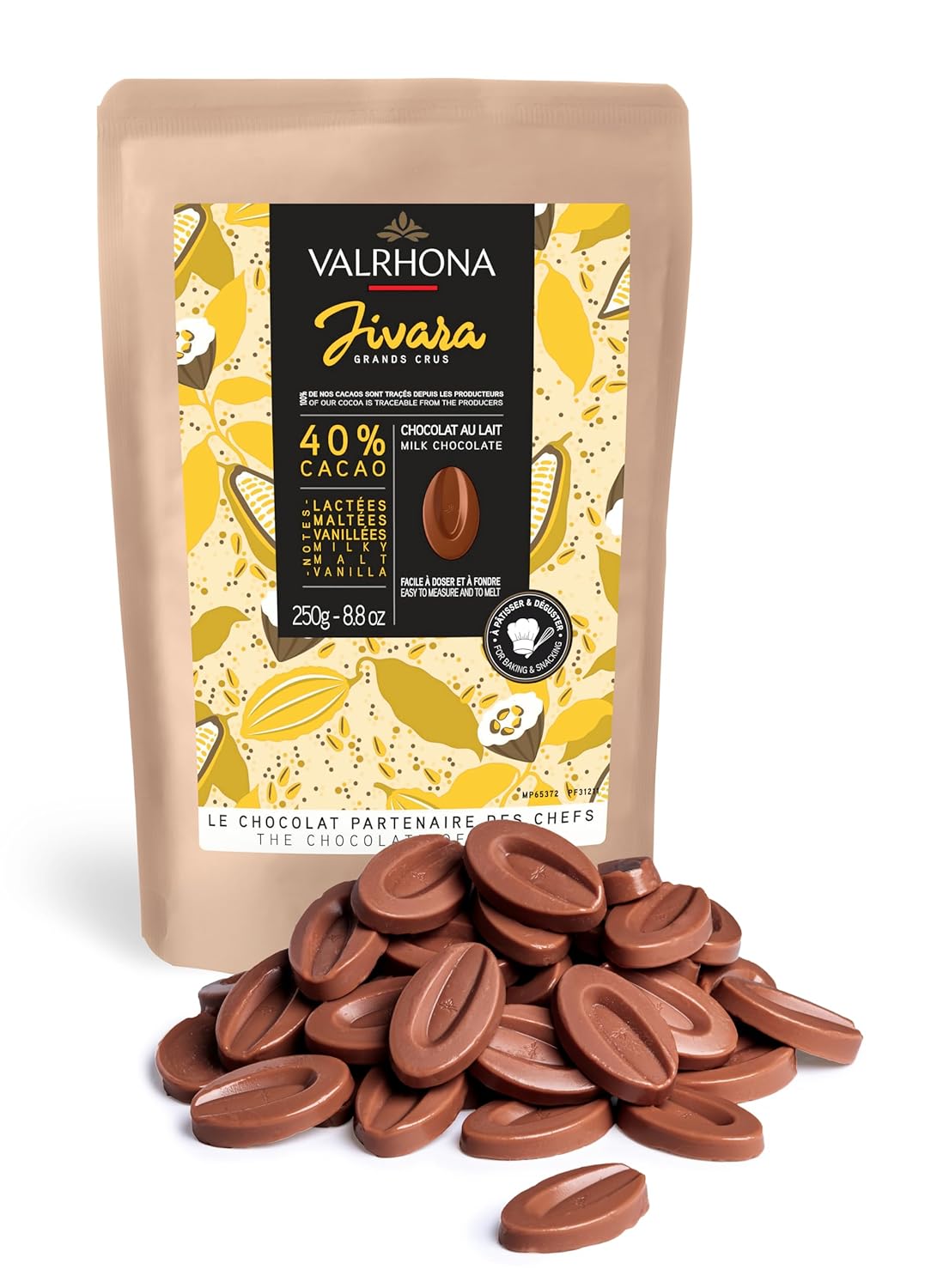 Valrhona Premium French Baking Creamy Milk Chocolate Discs 250g