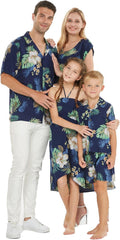 Matchable Family Hawaiian Luau Clothes in Pineapple Garden Navy