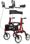Upright Rollator Walker with Shock Absorber and 10 Front Wheels