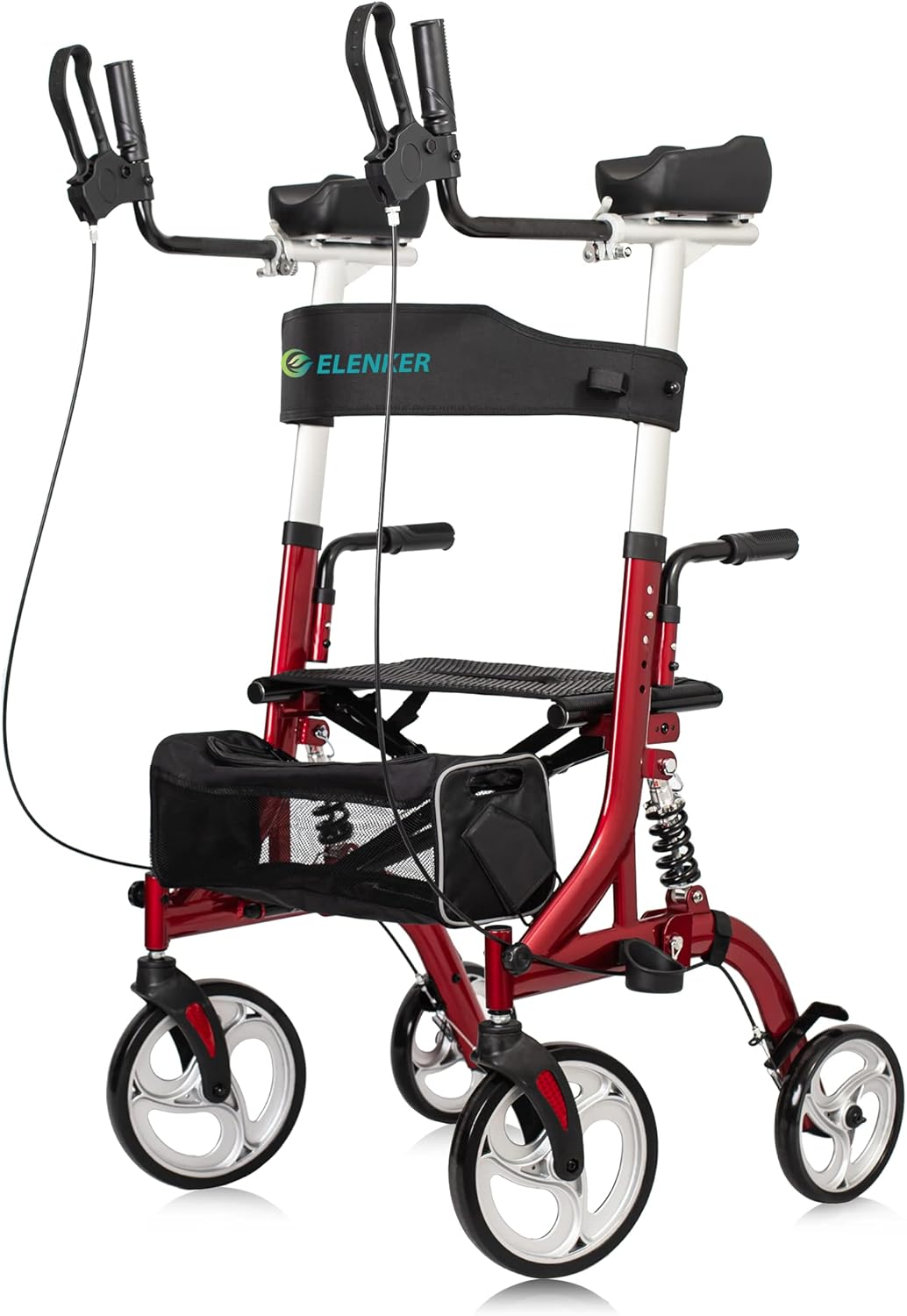 ELENKER Upright Rollator Walker with Shock Absorber for Comfort