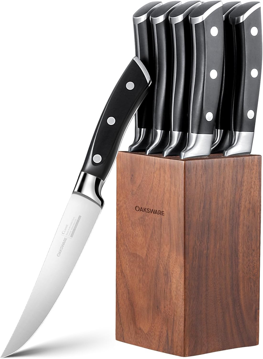 Razor-Sharp Steak Knives Set of 8 with Walnut Block Storage