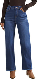 Straight Leg Jeans for Women High Waisted Frayed Hem - Relaxed Fit