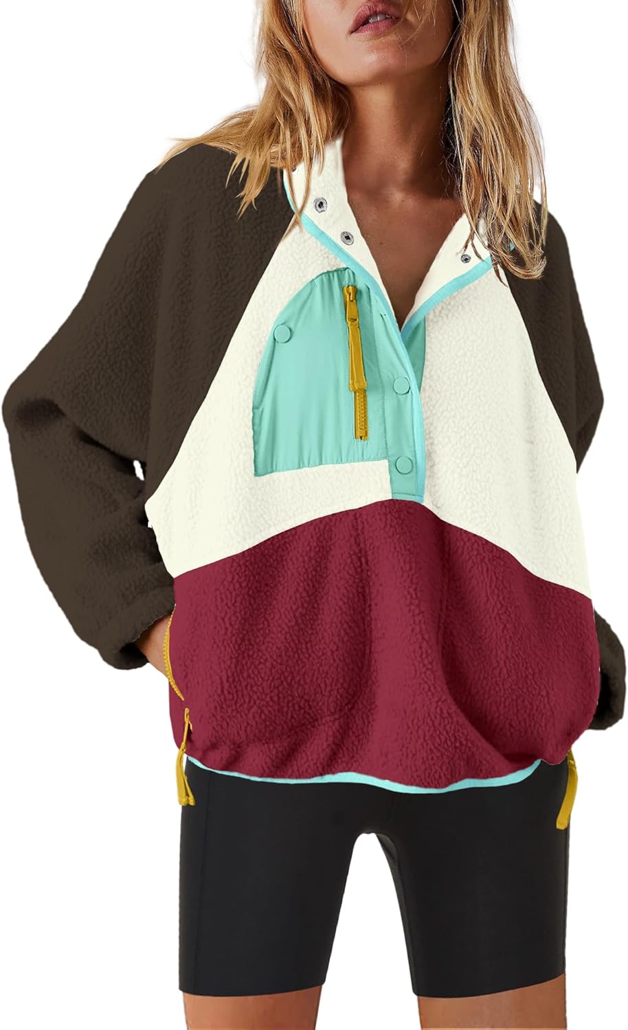 Nirovien Womens Fleece Pullover Long Sleeve Sherpa Jacket