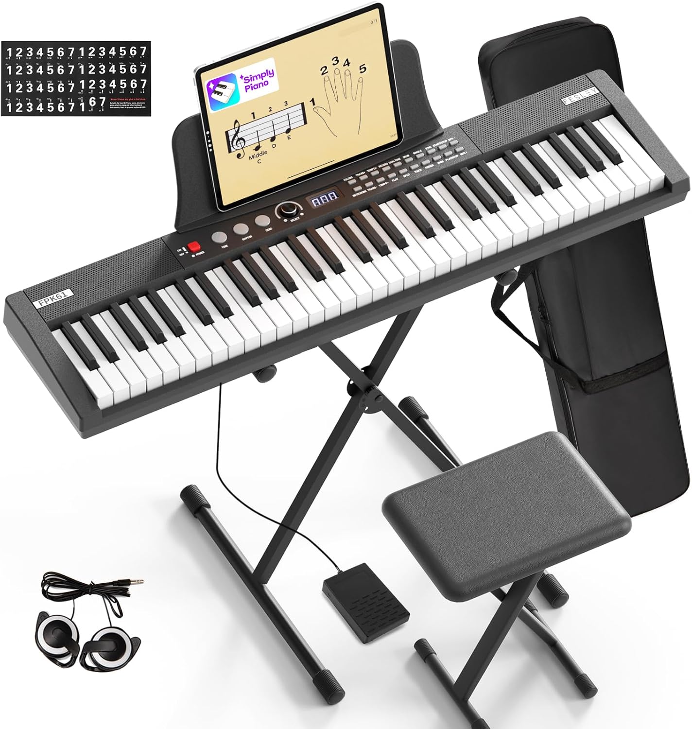 Portable Electric Piano Key: 128 Tone, Bluetooth MIDI, Full Size, Gift Set for Beginners