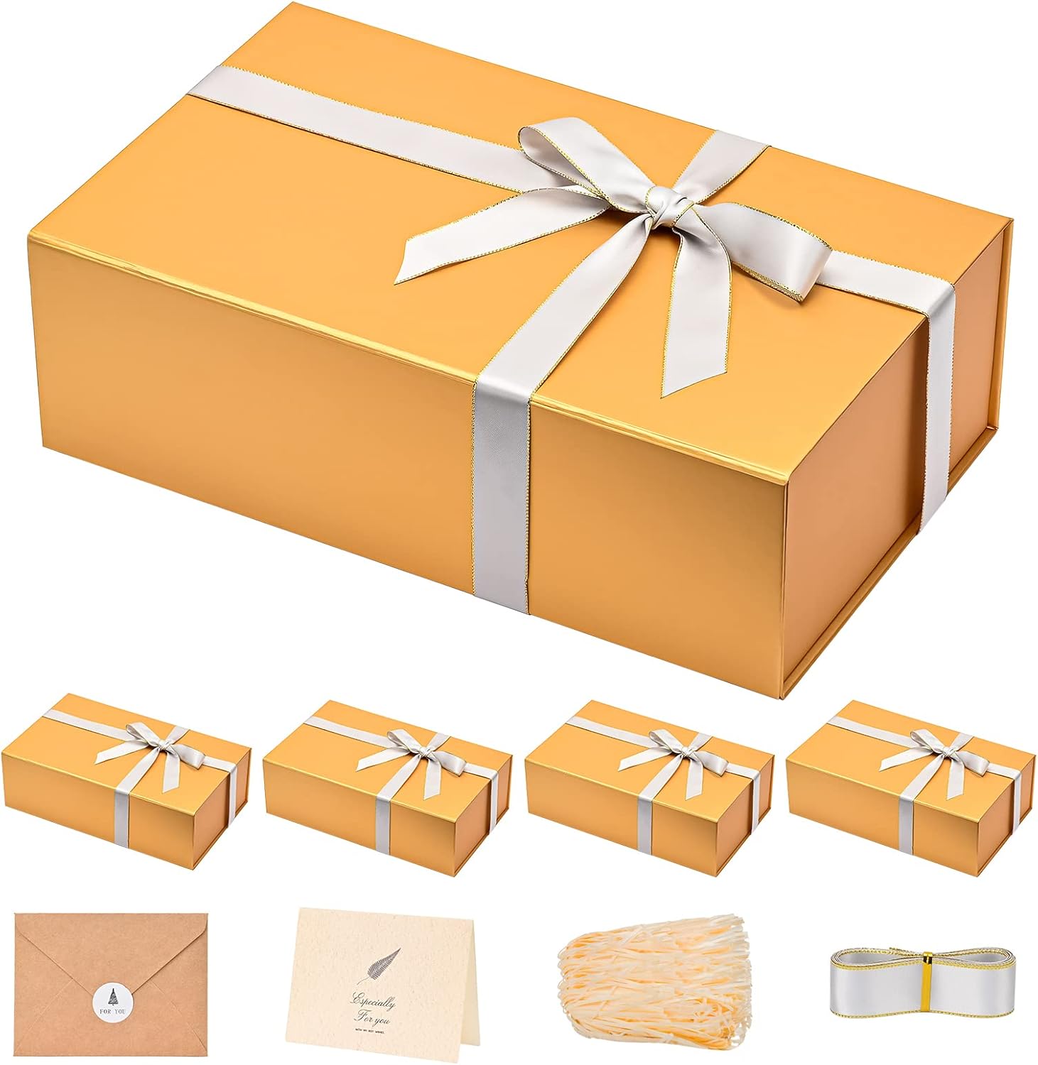 LIFELUM Gift Boxes with Lids for Presents - 5 Pack Gold