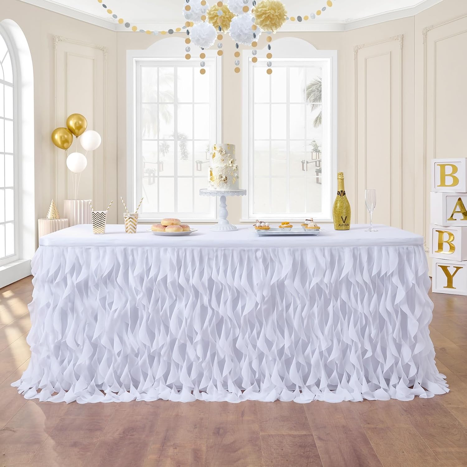 14FT White Tutu Table Skirt for Rectangle and Round Tables