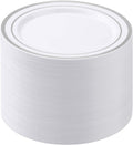 100PCS White Plastic Plates for Party 10.25 in with Silver Rim