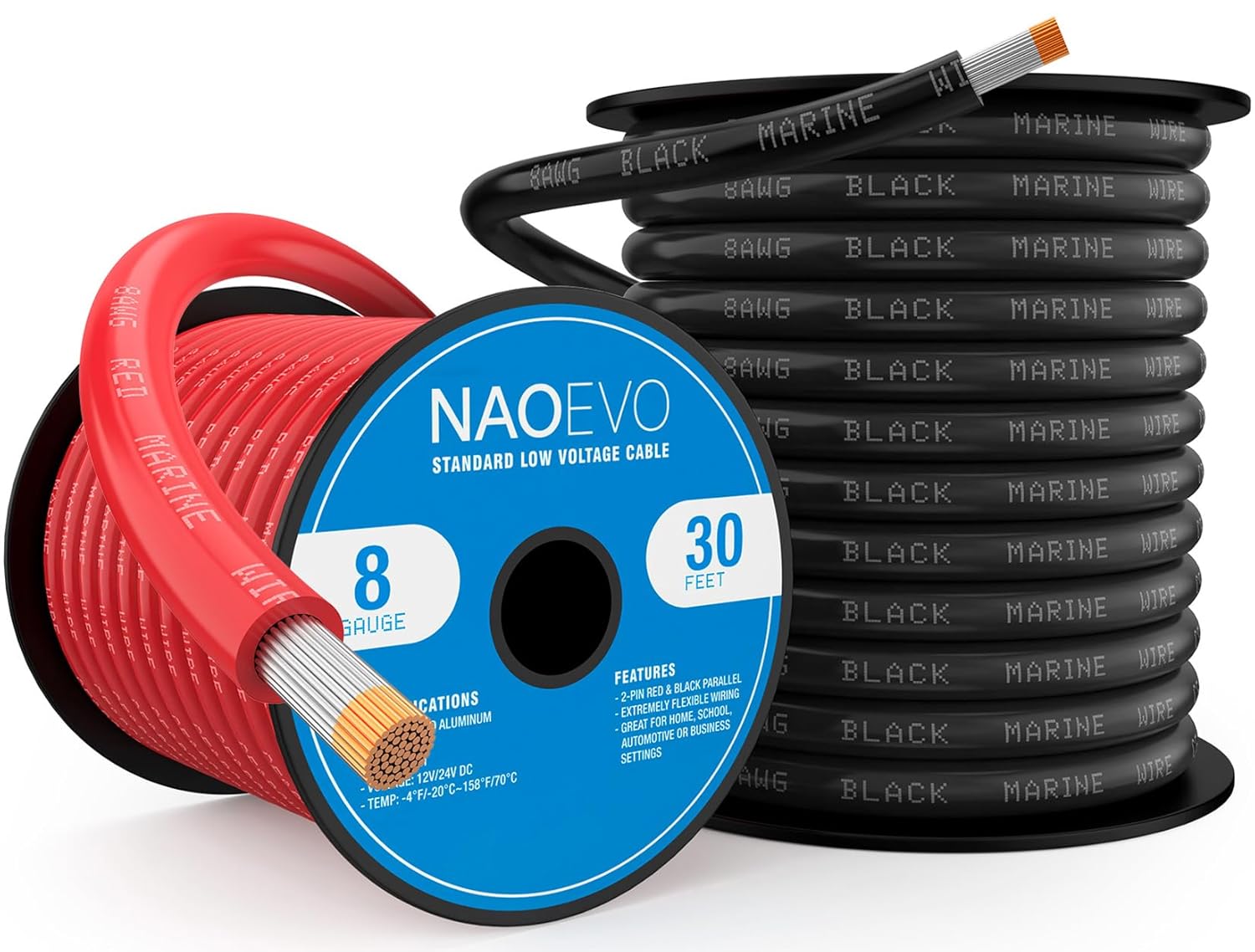 NAOEVO 8 Gauge Marine Wire for Boats, RVs, and Solar Systems