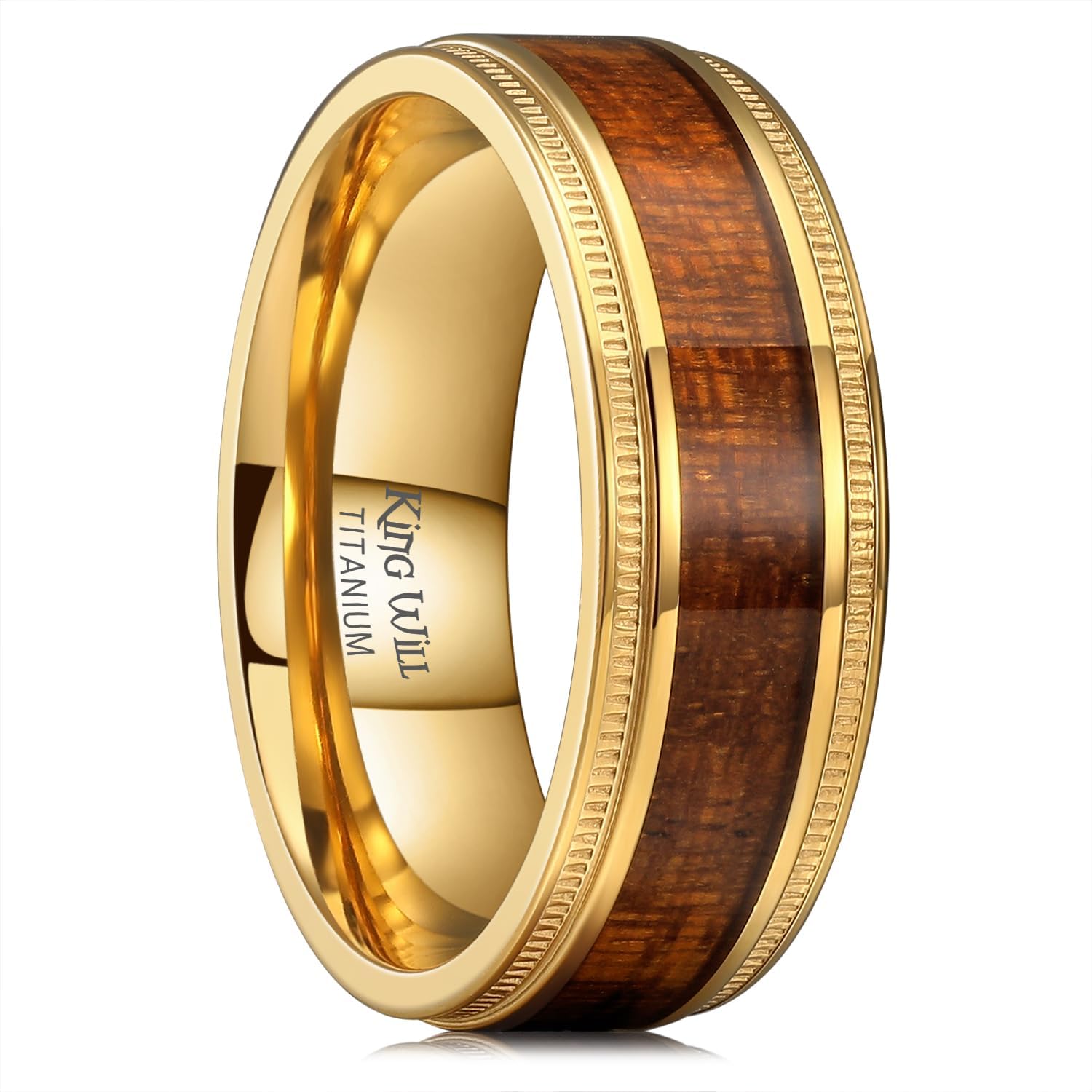 Titanium Wedding Band for Men with Koa Wood Inlay - 7-8mm