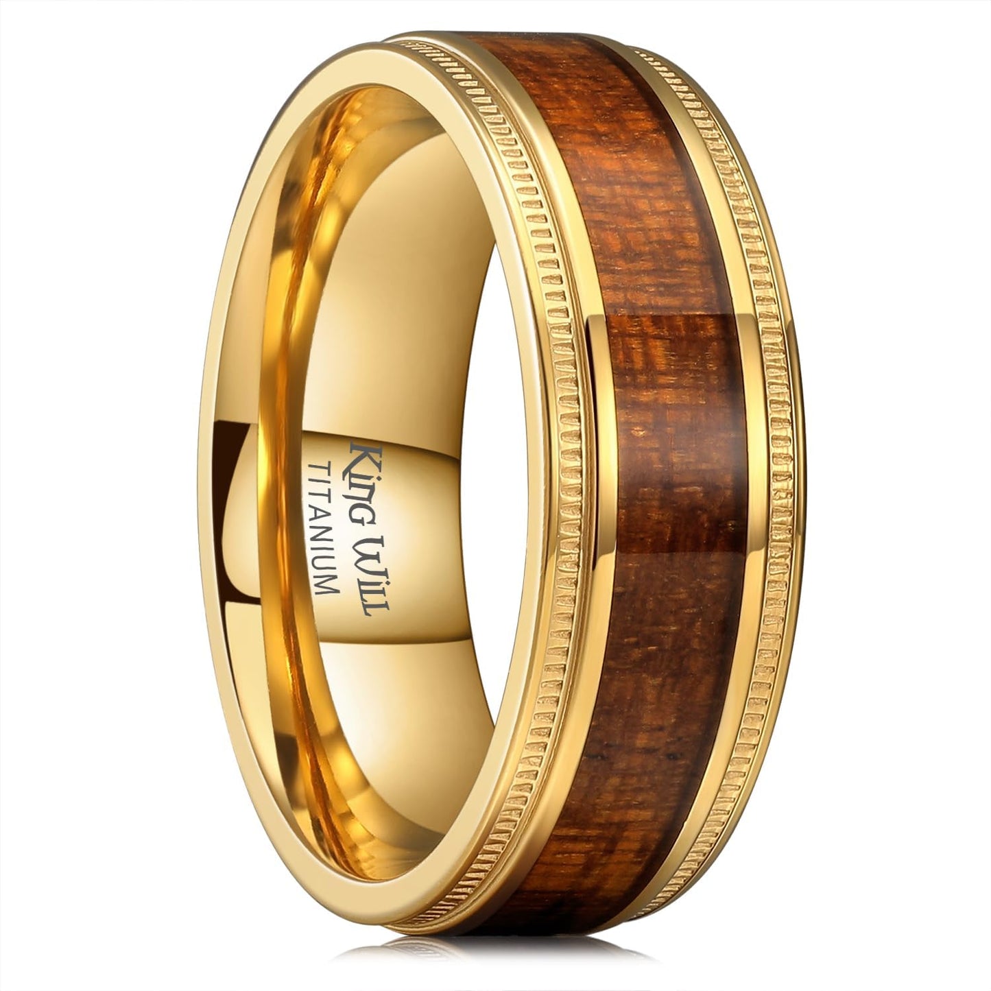 Titanium Wedding Band for Men with Koa Wood Inlay - 7-8mm