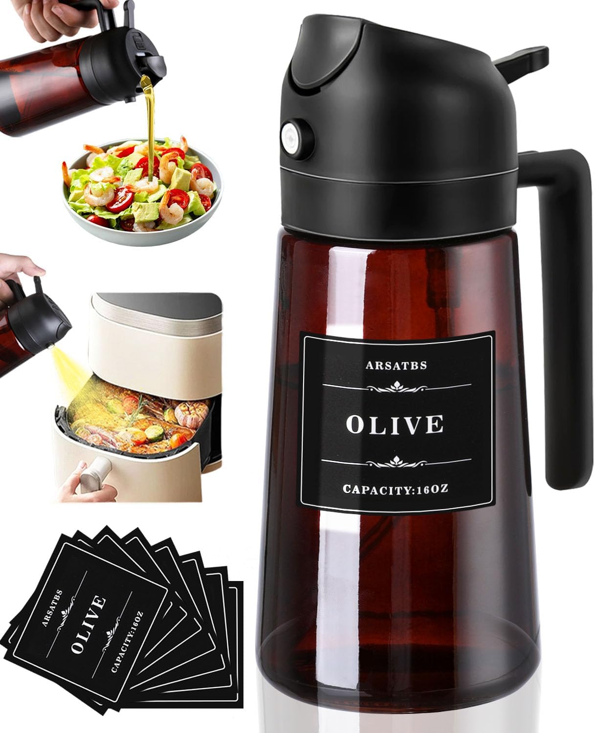 2-in-1 Oil Sprayer & Pourer - 16oz Glass Bottle