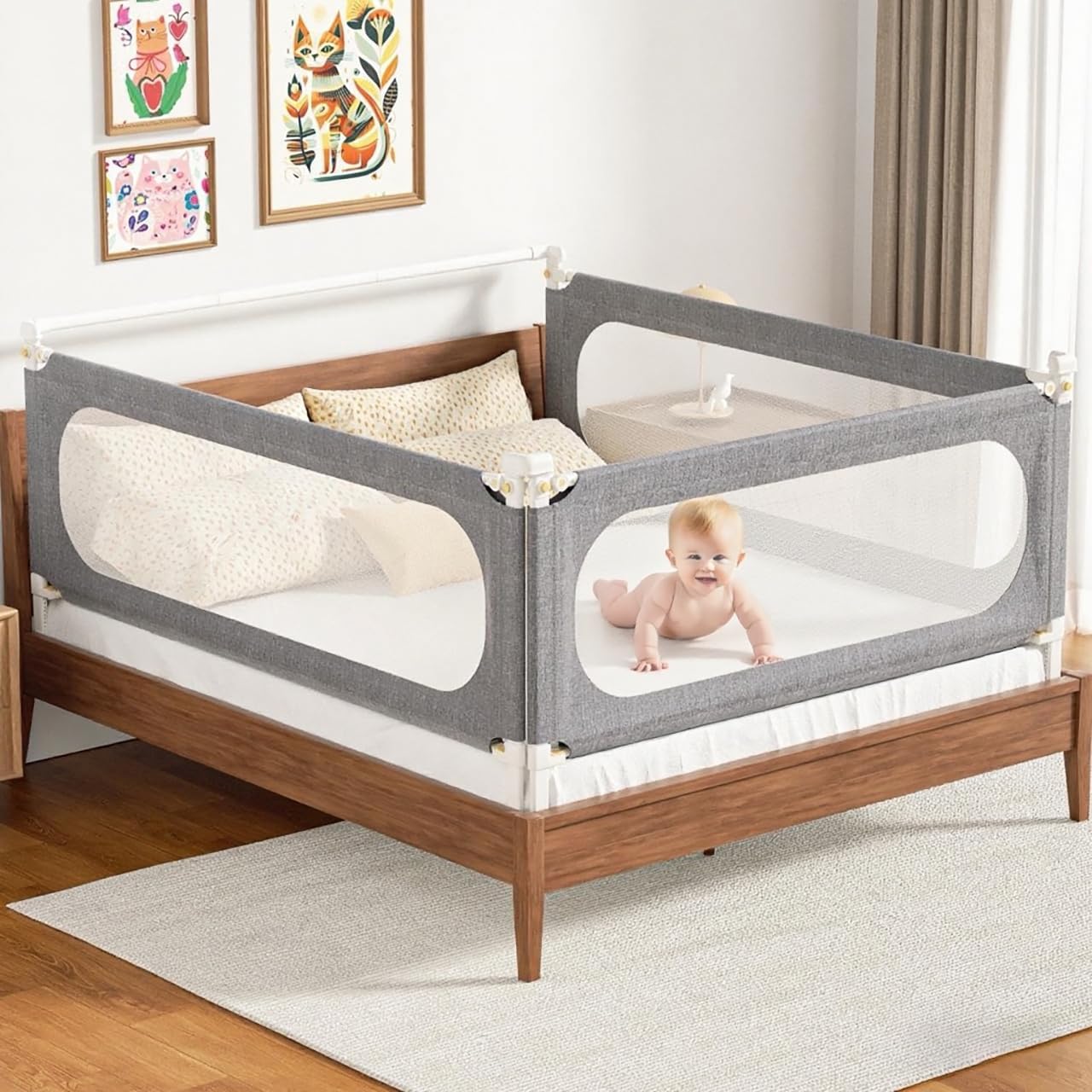 3-Piece Twin Size Bed Rails for Toddlers - Adjustable Safety Guard