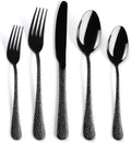 40 Piece Forged Black Flatware Set for 8 - Hammered Silverware