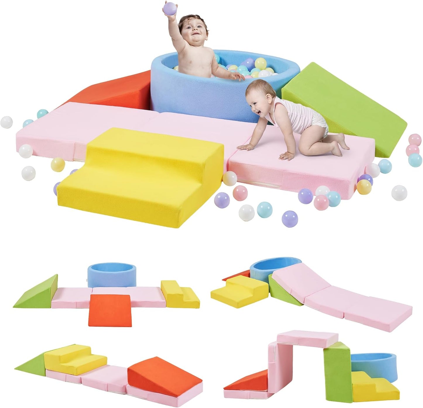 Foam Climbing Blocks with Ball Pit & Stairs for Toddlers Fun