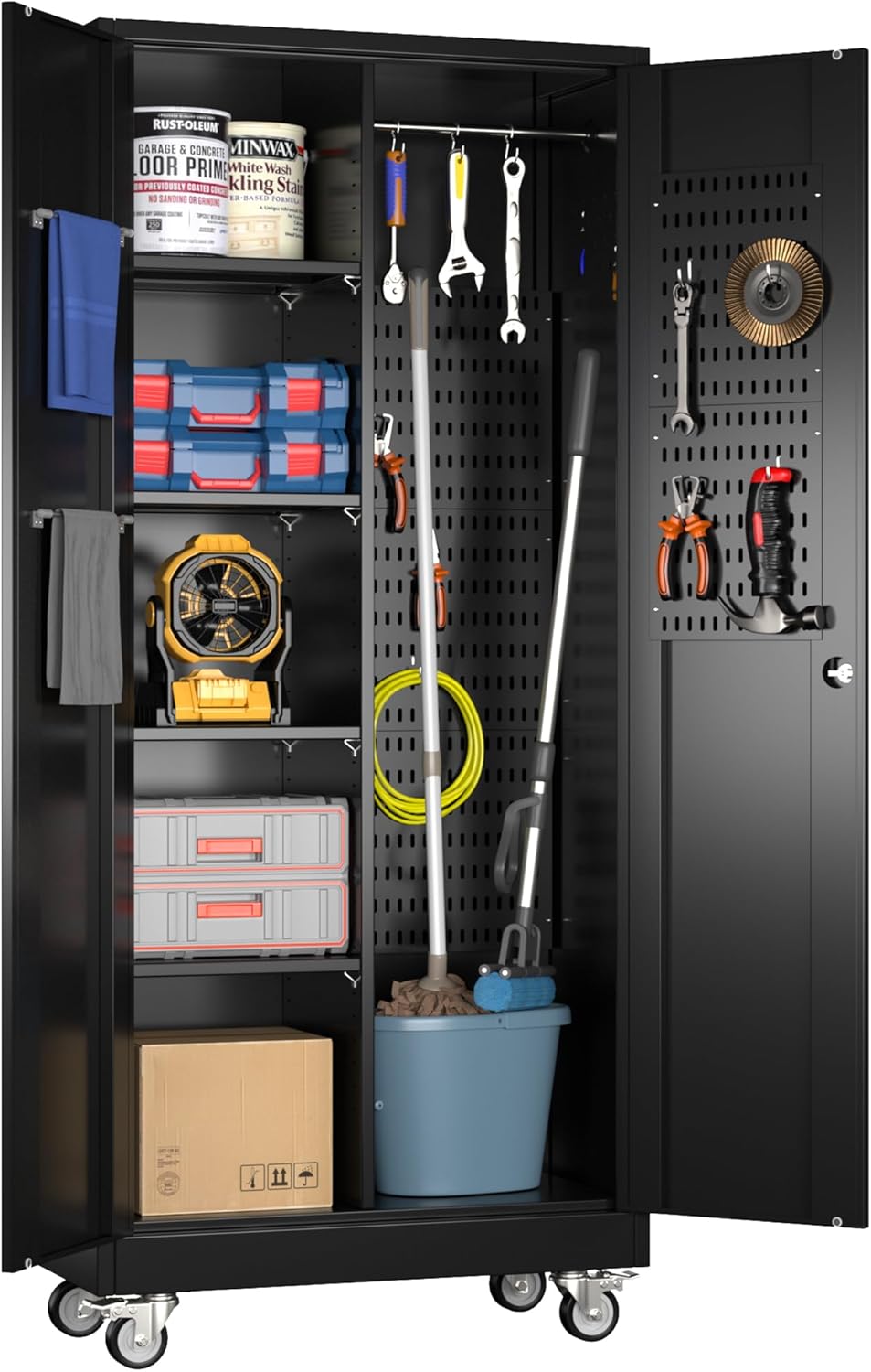 Heavy Duty Garage Storage Cabinet with Wheels and Pegboard