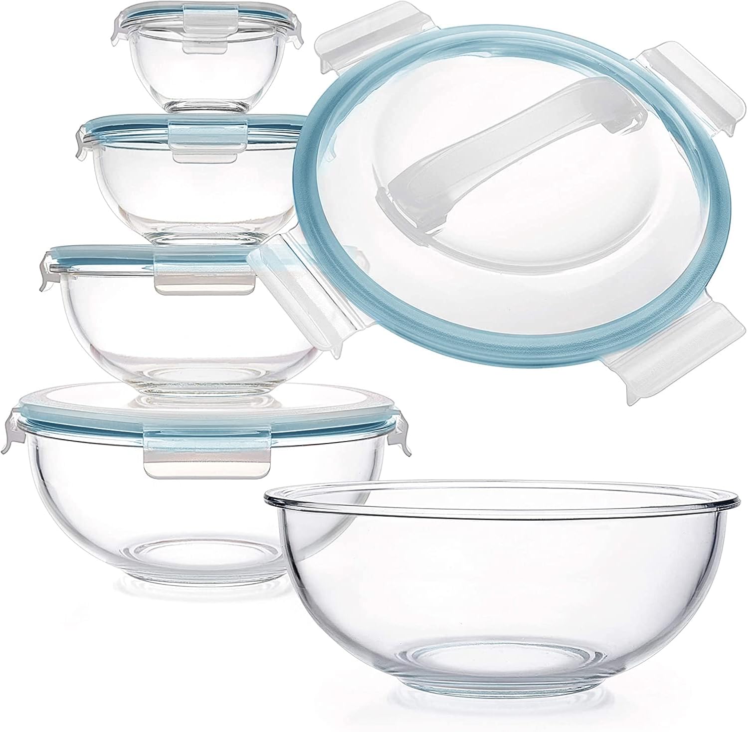 Luvan Glass Mixing Bowl Set of 5 for Kitchen Storage and Cooking