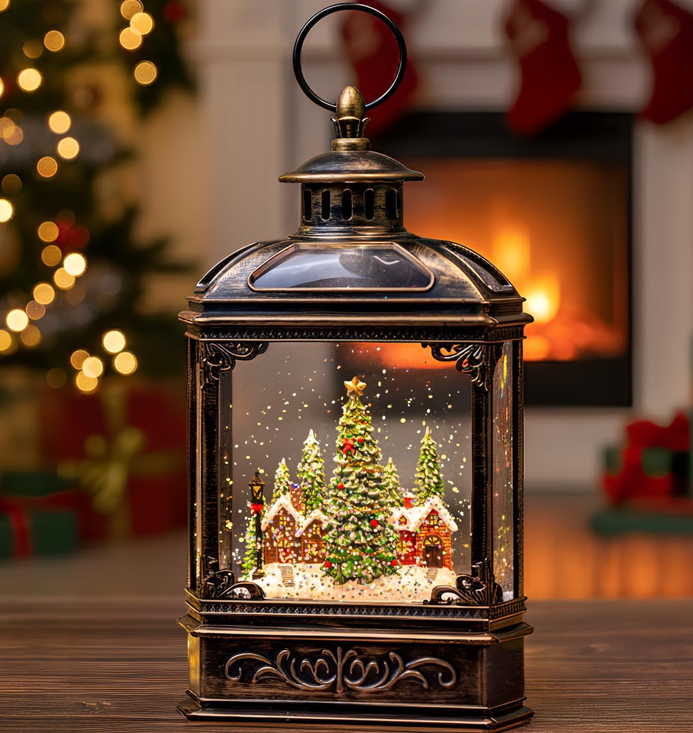 Christmas Village Snow Globe Lantern with Musical Lighted House