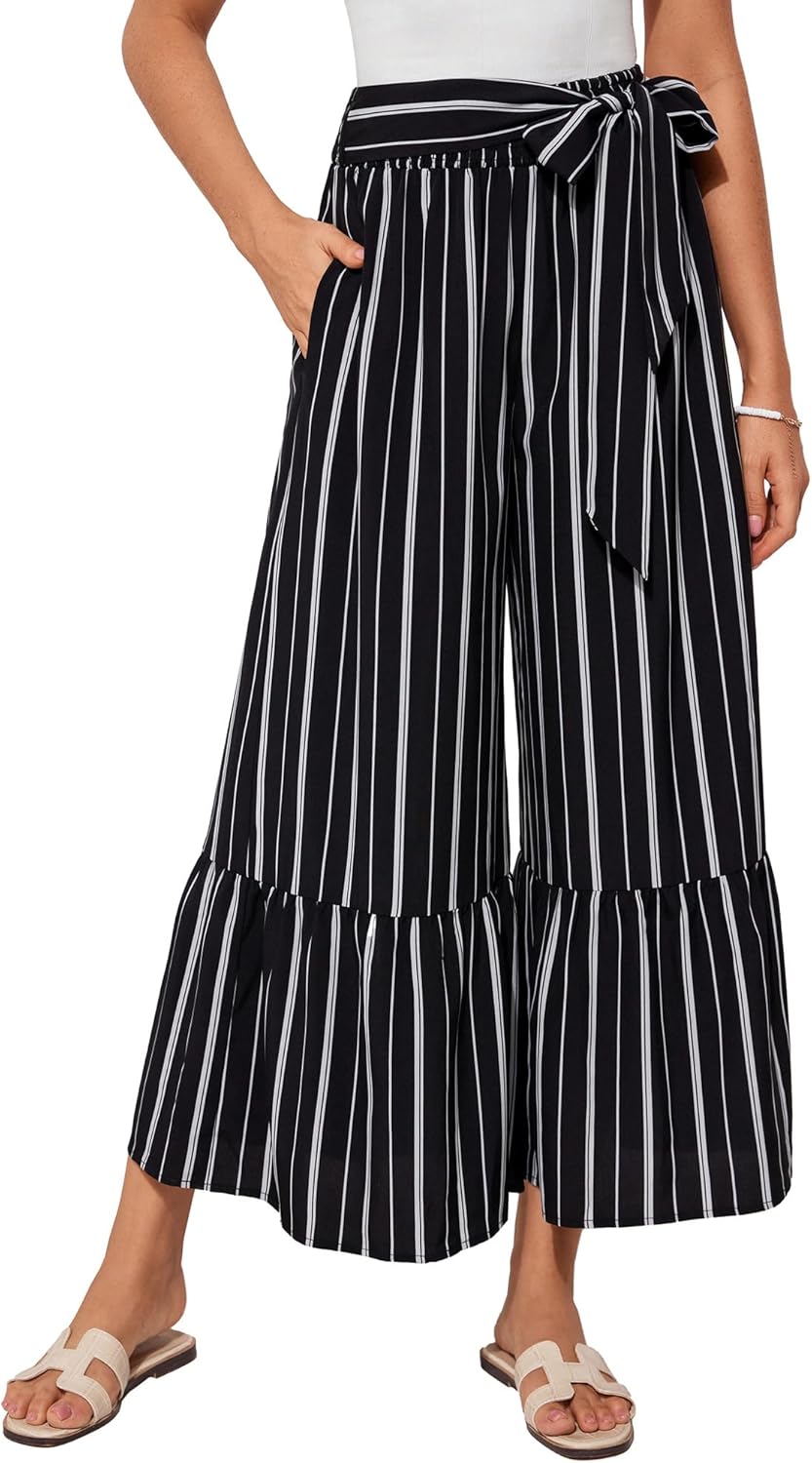 Wide Leg Palazzo Pants for Women - Boho Casual Beach Style
