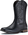 Wide Square Toe Cowboy Boots for Men - Slip-On Western Style