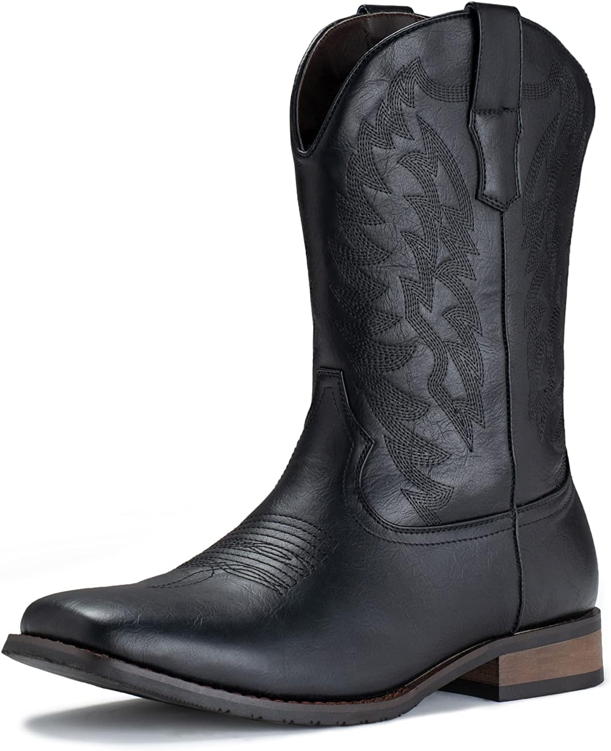 IUV Cowboy Boots for Men with Wide Square Toe and Embroidery