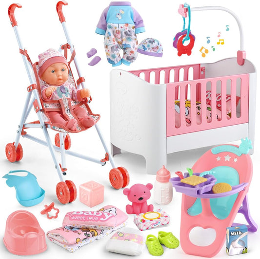 Baby Doll Crib and Stroller Accessories Play Set for Kids