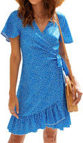 Summer Wrap V Neck Polka Dot Dress for Women by Naggoo