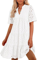 Boho Summer Mini Dress V Neck Short Sleeve - Flowy Beach Style