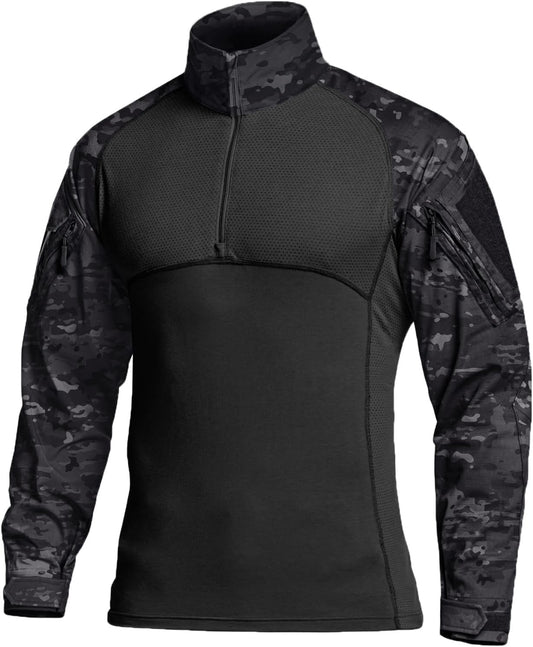 CQR Men's Tactical 1/4 Zip Combat Shirt with Pockets for Durability