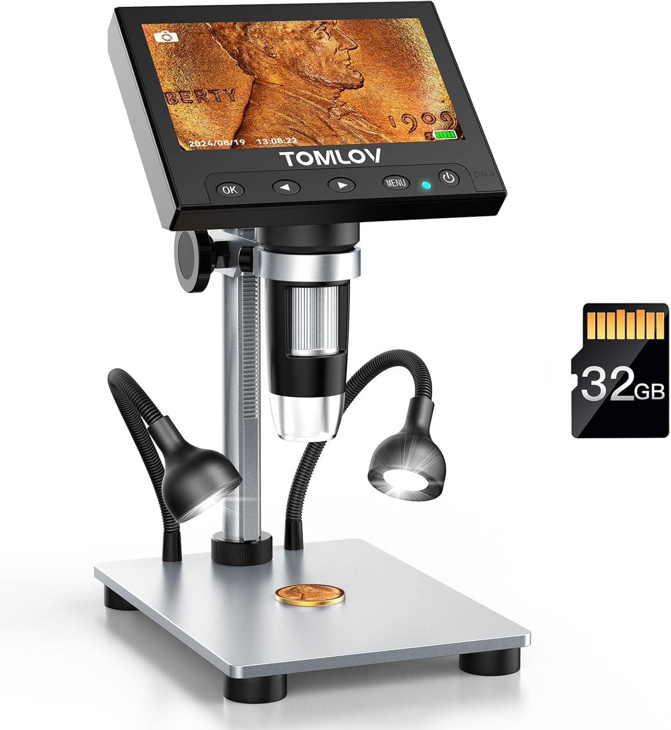 TOMLOV 1000X Coin Microscope with 4.3 in Screen for Detail