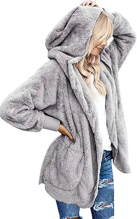 Oversized Open Front Hooded Cardigan Coat for Women